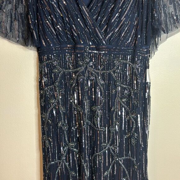 Mac Duggal embellished wrap gown with front slit in midnight size 16 dress - Picture 5 of 15